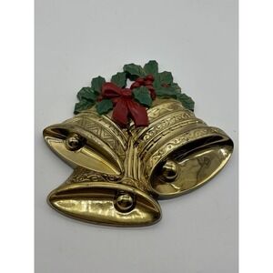 Burwood Christmas Bells Wall Decor Gold Bells And Holly Vintage 1991 10" Tall